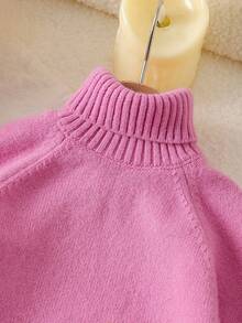 SHEIN Baby Girls Sweaters Autumn Winter Thick Chunky Knit Christmas Holiday Cute Duck Design Jacquard High Neck Raglan Sleeve Pullover Pastel Pink - Hot Pink - View 6