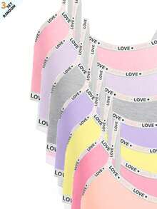 7 Sets Random 3-Piece Set Tween Girls Simple Basic Solid Color Letter Contrast Camisole Tank Top & Shorts Underwear Set - Multicolor - View 5