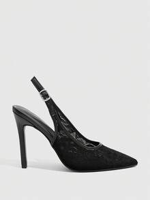 CUCCOO SZL Women's New Embroidered Lace Pointed High-Heeled Shoes - Black - View 2