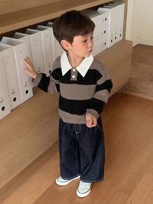 DAZY Baby Boys Turn Collar Striped Long Sleeve Autumn/Winter Korean Style Sweater Toddler - Multicolor - View 5