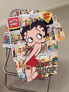 Betty Boop x SHEIN 女款夏季時尚卡通印花滿版T恤 - 白色 - 查看 1