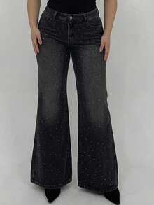 Dazy Plus Vintage Washed Distressed Stretch Fitted Long Flare Leg Jeans, All Season, Elegant Black Versatile Fall - Black - View 2