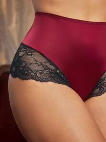 PinupPomp 1pc Plus Size Women's Triangle Panties, Shiny Fabric & Contrast Lace - Multicolor - View 6