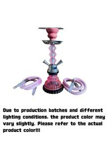 1pc Small 2 Hose Hookah Set – Glass Base Ceramic Bowl Shisha Pipe, Portable Outdoor Party Gift For Friends - Pink - View 11