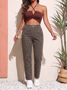 EMERY ROSE Plus Size Casual Leopard Print Denim Jeans - Multicolor - View 6
