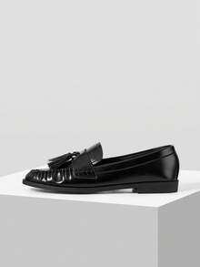 MOTF PREMIUM WOMEN'S AUTUMN AND WINTER BLACK LOAFERS RETRO BRITISH STYLE FASHIONABLE AND COMFORTABLE FLAT SHOES - Black - View 7