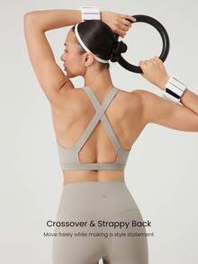 GLOWMODE 2 件 Powersculpt™ Flex Your Fit 吸汗凉爽感觉交叉后背宽肩带运动胸罩和 24 英寸紧身裤套装高强度健身跑步训练可拆卸罩杯 - 卡其色 - 查看 4