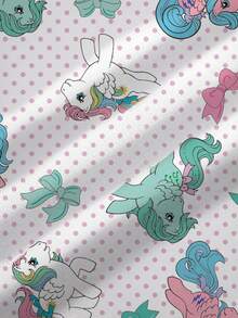 My Little Pony X SHEIN بلوزة رياضية كاجوال يومية بأكمام طويلة وطبعة شاملة وياقة دائرية مقاس كبير - أبيض - مشاهدة 5