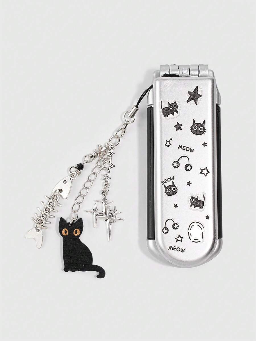 ROMWE Kawaii 1 buah Set Sisir & Cermin Lipat Kucing Hitam Lucu, Sisir Airbag untuk Kembali ke Sekolah, Cermin Sisir Portabel DIY, Sisir Kecil Dekoratif Berbentuk Bintang Gaya Y2K - Warna 14 - View 1