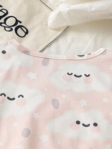 SHEIN 青少年女孩可愛雲朵印花短袖寬鬆短袖睡袍 - 彩色 - 查看 4