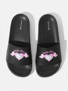 HELLO KITTY AND FRIENDS | SHEIN Ladies Summer Fashion Cartoon Pattern Slippers - Black and pink - View 4
