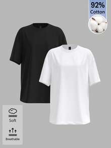 SHEIN BASICS 女款休閒百搭純色短袖T恤 - 彩色 - 查看 1