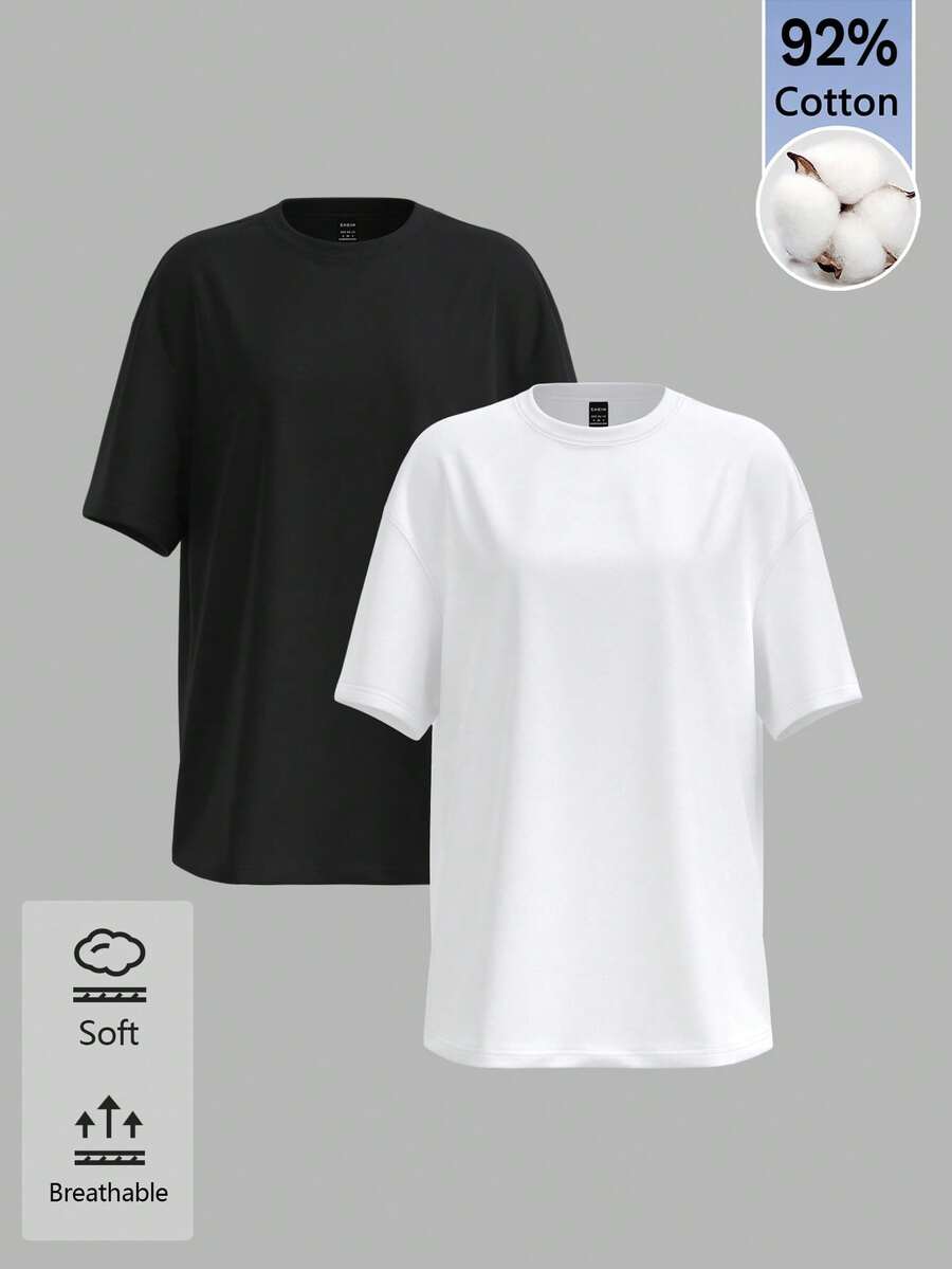 SHEIN BASICS 女款休閒百搭純色短袖T恤 - 彩色 - 查看 1