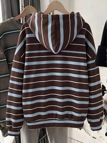 Muvela Women's Striped Print Hooded Sweatshirt, Suitable For Autumn/Winter - Multicolor - View 2