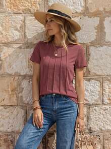 EMERY ROSE Camiseta de verano plisada con mangas cortas alargadas hacia adelante - Rojo violeta - Ver 3