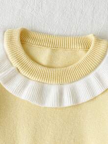 SHEIN Baby Girl Colorblock Patchwork Ruffle Long Sleeve Cute Knitted Dress - Yellow - View 8