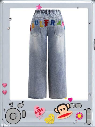 Paul Frank X ROMWE Besticktes Design Y2K Millennium Große Größen Weite Beine Jeans