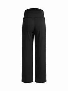 Modmama Pantalones largos de pierna ancha casuales de unicolor con cintura ajustable para maternidad, otoño - Multicolor - Ver 11