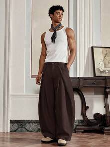 EASEVO Pantalones de pierna curva de unicolor para hombre de talla grande estilo commuter - Café integral - Ver 3