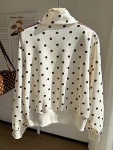 Comfortcana Plus Size Yellow Stand Collar Polka Dot Retro Sports College Sweatshirt Fall - Light Yellow - View 2
