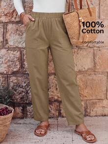 EMERY ROSE Solid Slant Pocket Pants - Khaki - View 3