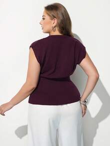 Maija Plus Size Women's Solid Color Casual Versatile Daily Knit Top - Burgundy - View 2