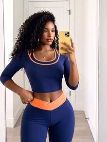 Core Rhythm Women's Slim Fit Sports Casual Set, Suitable For Fitness, Yoga And Other Sports Occasions - Multicolor - View 4