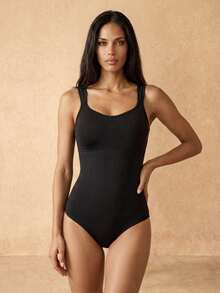 Silquee Bodysuit Pembentuk Tubuh Wanita Warna Polos dari Spandex dengan Bra Terintegrasi, Victoria Secret, Seksi untuk Kencan Malam, Pengontrol Perut untuk Kebugaran, Victor - Hitam - View 7