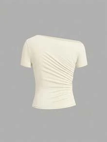 SHEIN Clasi 女款純色與波點印花不對稱領口T恤3件套 - 彩色 - 查看 9