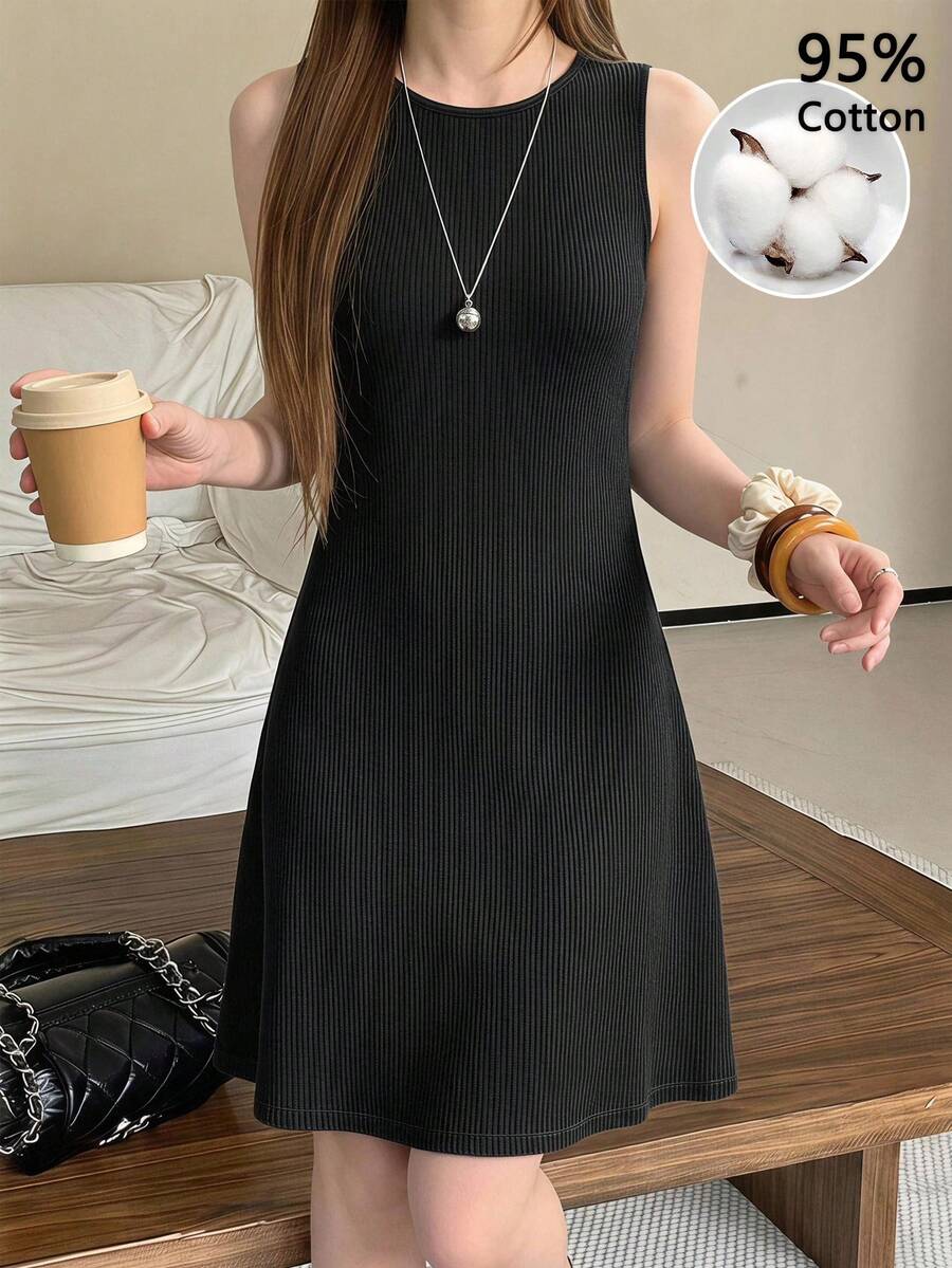 Yumoku Casual Modest Basic Women's Sleeveless Dress For Summer And Autumn Daytime Going Out Everyday Dinner Daily Wear Black - Black - View 1