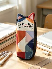 Patchwork Cat Pencil Case, Ins Kawaii Quilted Pen Bag, Portable Cute Stationery Storage Pouch For Girls Students Cat Lovers - Sets - View 6