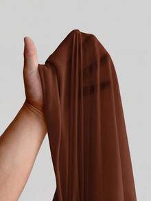 SHEIN PETITE CURVE 大码女士优雅浪漫婚礼宾客礼服，轻盈雪纺单肩开衩连衣裙，适合派对穿着 - 棕色 - 查看 6