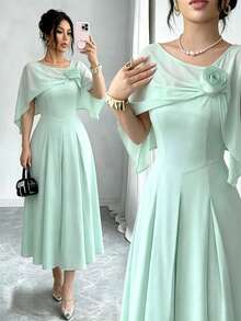 Elenzga Women's New 3D Floral Casual Elegant Dress - Green - View 1
