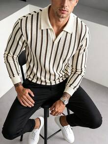 Manfinity Dauomo Men's Casual Striped Long Sleeve T-Shirt, Spring/Autumn - Apricot - View 1