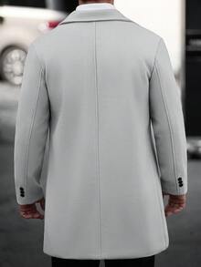 Manfinity CasualCool 男士純色鈕扣式長袖黑色大衣，秋冬風格 - 灰色 - 查看 2