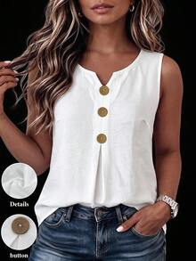 Linhara CURVE Plus Size Women's Solid Color Casual Soft Form Versatile Daily Wear Top Brunch Formal Allover White Summer Autumu - White - View 1
