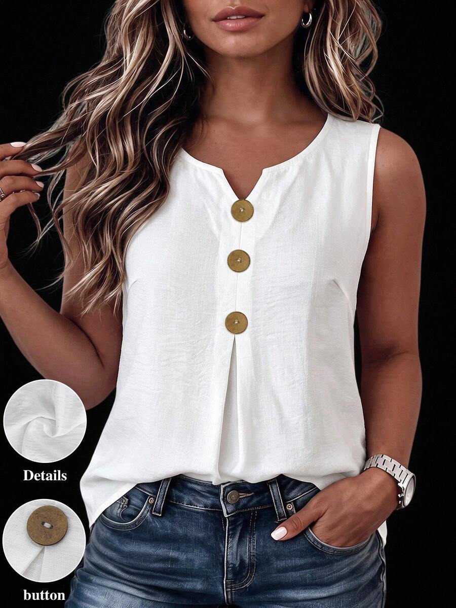 Linhara CURVE Plus Size Women's Solid Color Casual Soft Form Versatile Daily Wear Top Brunch Formal Allover White Summer Autumu - White - View 1