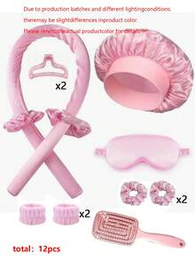 10/7/12/48/50pcs Sleep Hair Styling Tools Set, Curler 1pc Silk Pillowcase For Hair And Skin Queen Set, Silk Heatless Curling Set, Overnight Curling Iron, 1pc Sleep Soft Eye Mask, 1pc Sleep Silk Nightcap, Sleep Essential Set - Pink - View 17