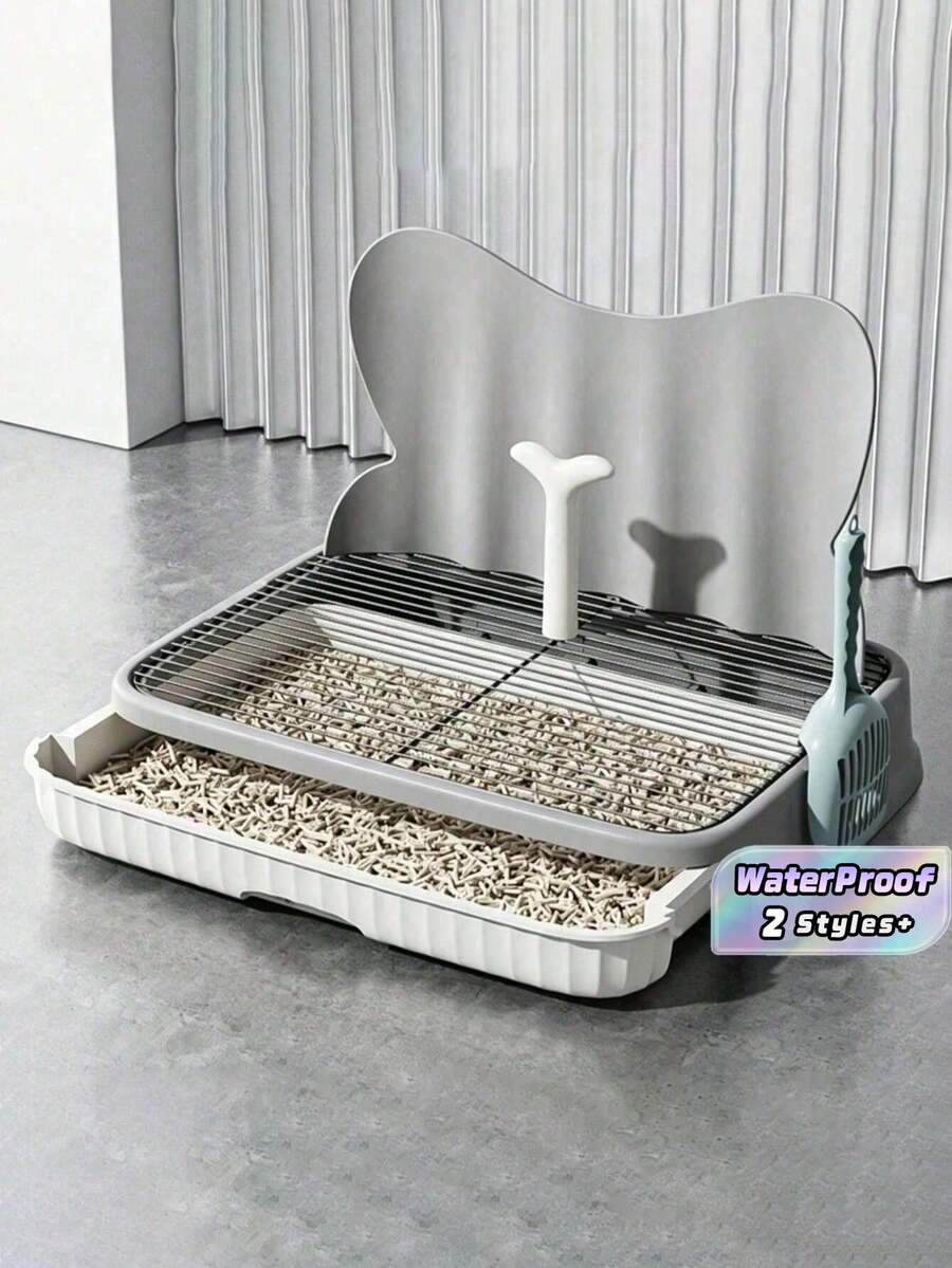 1Pc Indoor Dog Toilet With Splash Guard, Removable Grid Tray And Urine Pad, Easy-To-Clean Pet Training Pad, Suitable For Small/Medium Dogs, With Shovel - Multicolor - View 1