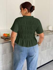 Firerie Camisa de Talla Grande Casual de Verano unicolor con Volantes - Verde - Ver 3