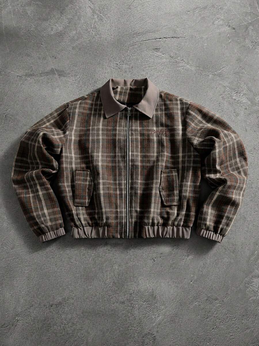 Manfinity Hypemode Men's Autumn/Winter Plaid Long Sleeve Zip-Up Casual Overcoat - Multicolor - View 1