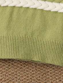 SHEIN 可愛卡通刺繡嬰兒圓領長袖套頭毛衣 休閒日系可愛風 綠色與白色條紋 秋季家庭款 - 彩色 - 查看 6
