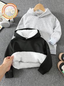SHEIN 兒童小男孩休閒百搭連帽長袖秋季衛衣帽衫，生日、假期、親子裝、開學首日、兒童婚禮款 - 彩色 - 查看 2
