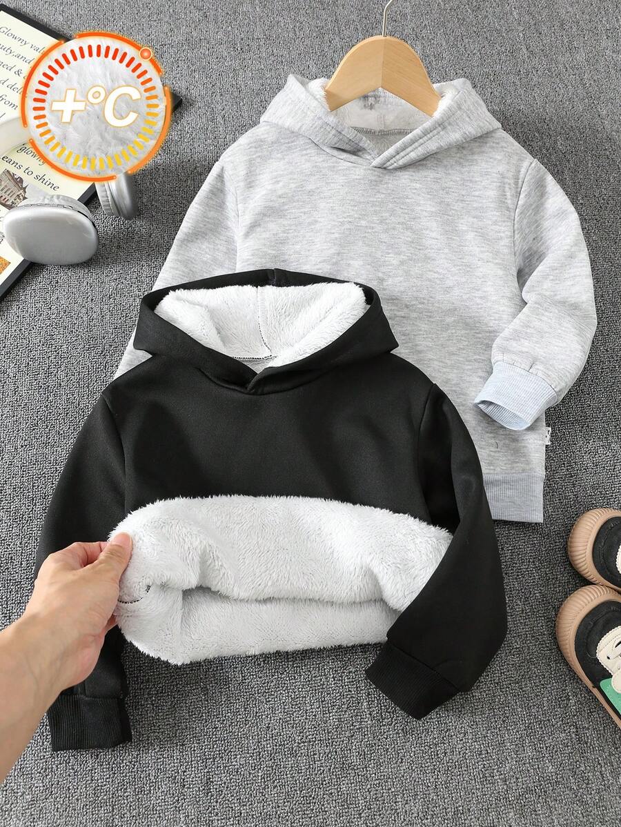 SHEIN 兒童小男孩休閒百搭連帽長袖秋季衛衣帽衫，生日、假期、親子裝、開學首日、兒童婚禮款