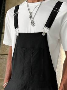 PAVTROS Men's American Vintage Cargo Style Style Overalls, Loose Wide Leg - Black - View 6