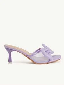 CUCCOO CHICEST Purple Three-Dimensional Bow High-Heeled Sandals, Mesh Square Toe High-Heeled Sandals, Versatile In Summer - Purple - View 3