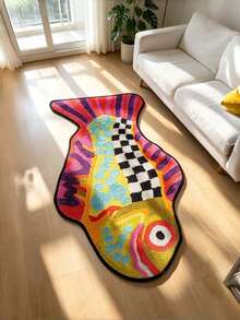 1PC Standard Size Fish Shape Pattern Printed Bath Mat With Non Slip Plastic Base Durable Absorbent Quick Drying Comfortable For Bathroom Floor Living Room Hallway Entryway Home Decor Essential - Multicolor - View 6
