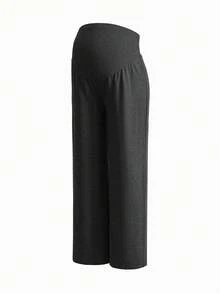 Modmama Pantalones largos de pierna ancha casuales de unicolor con cintura ajustable para maternidad, otoño - Multicolor - Ver 5