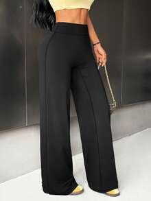 Dewbera Dewbera Casual Versatile Solid Color High Waist Straight Leg Slim Sweatpants - Black - View 5
