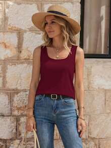 EMERY ROSE Women's Casual Solid Color Minimalist Sleeveless Tank Top - Burgundy - View 1